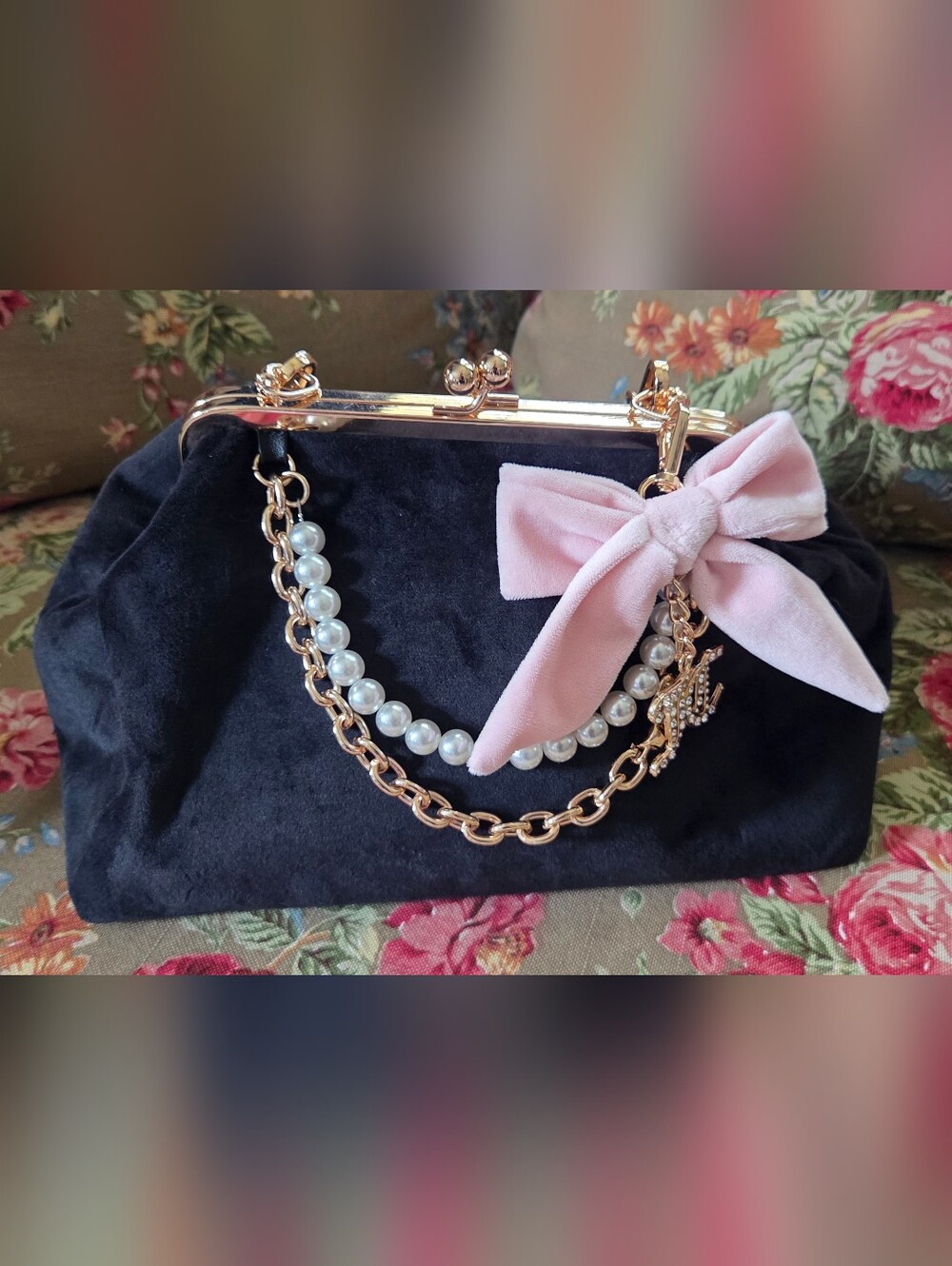 Juicy Couture Velour Charm Haus Frame Purse With Kiss Lock